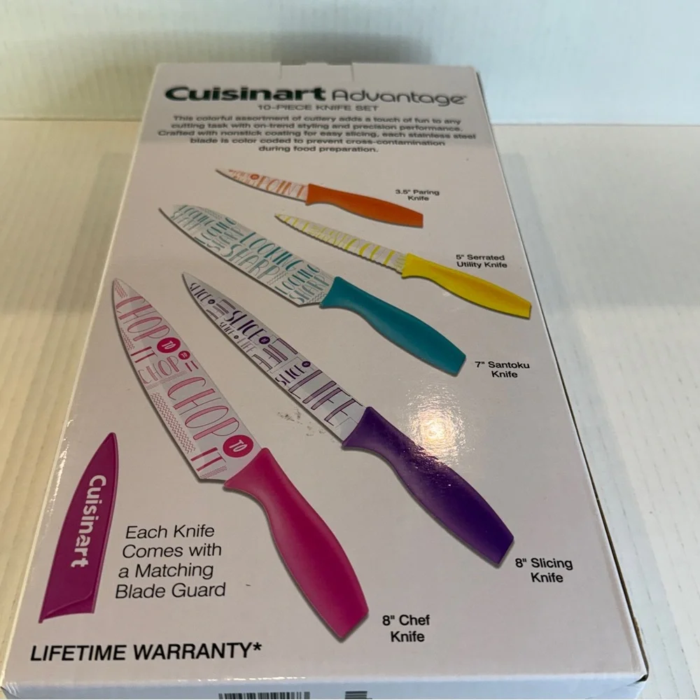 🆕 Cuisinart 10-Piece Colorful Typography Knife Set – Nonstick Blades – 🆕